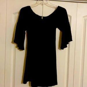 Black off the shoulder dress with flared sleeves